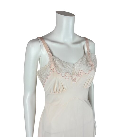 Vintage 70s Slip Dress Women's Small Pale Pink Inset Lace Scalloped Knee Length - Picture 4 of 10